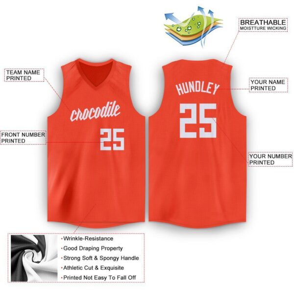 Custom Orange White V-Neck Basketball Jersey - Image 2