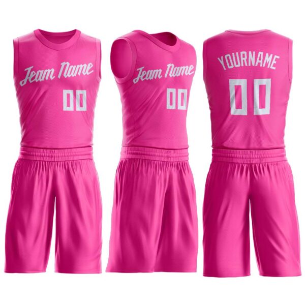 Custom Pink White Round Neck Suit Basketball Jersey - Image 2