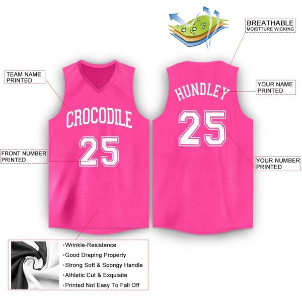 Custom Pink White V-Neck Basketball Jersey - Image 2