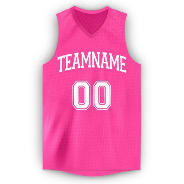 Custom Pink White V-Neck Basketball Jersey - Image 5