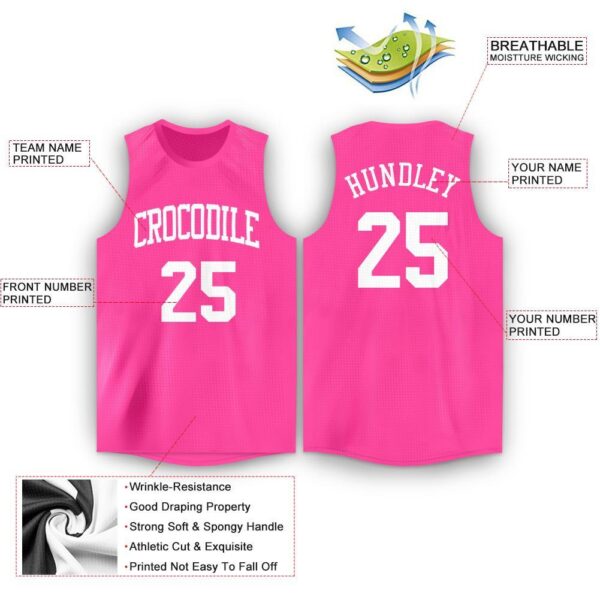Custom Pink White Round Neck Basketball Jersey - Image 2