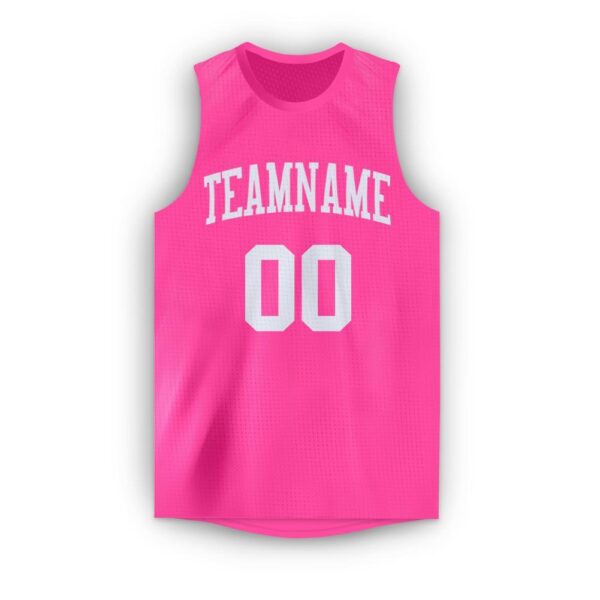Custom Pink White Round Neck Basketball Jersey - Image 5