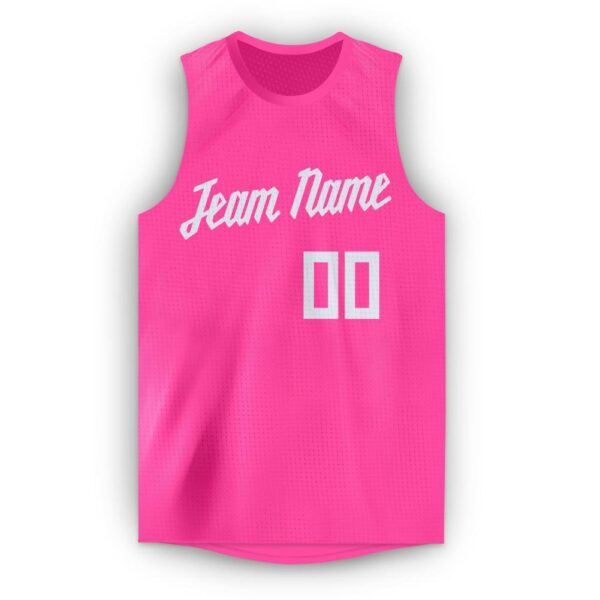 Custom Pink White Round Neck Basketball Jersey - Image 5