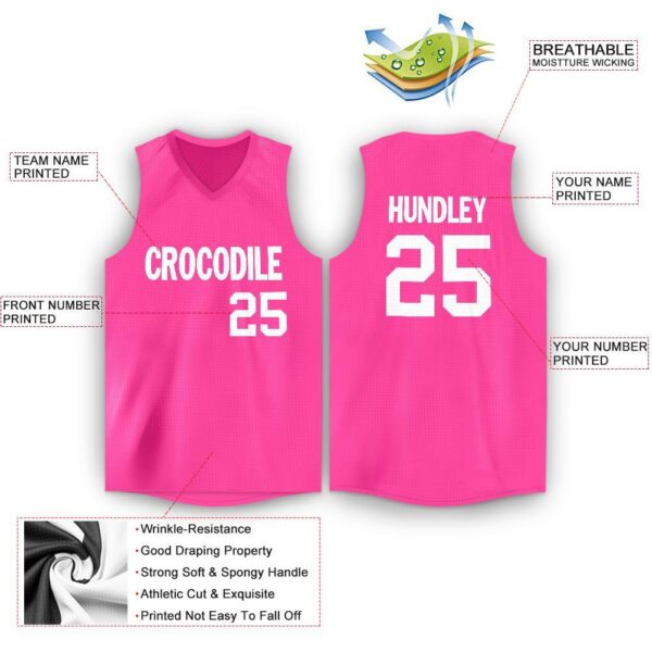 Custom Pink White V-Neck Basketball Jersey - Image 2