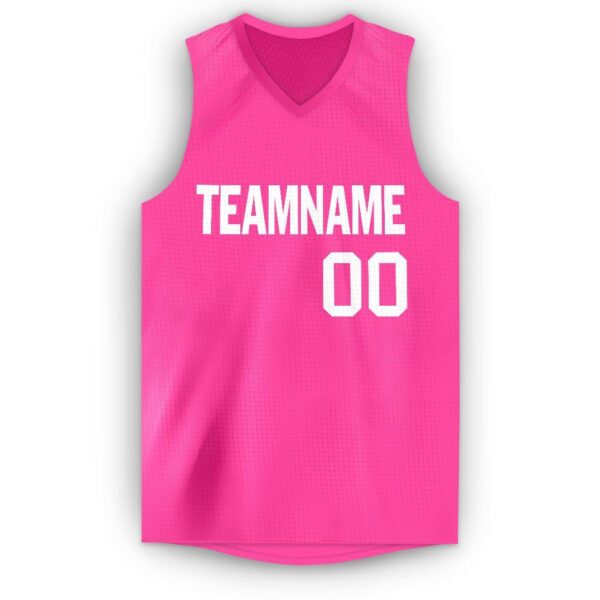 Custom Pink White V-Neck Basketball Jersey - Image 5