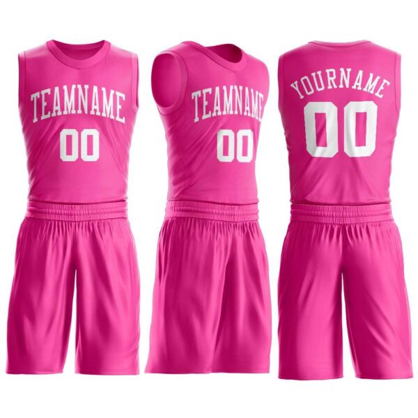 Custom Pink White Round Neck Suit Basketball Jersey - Image 2