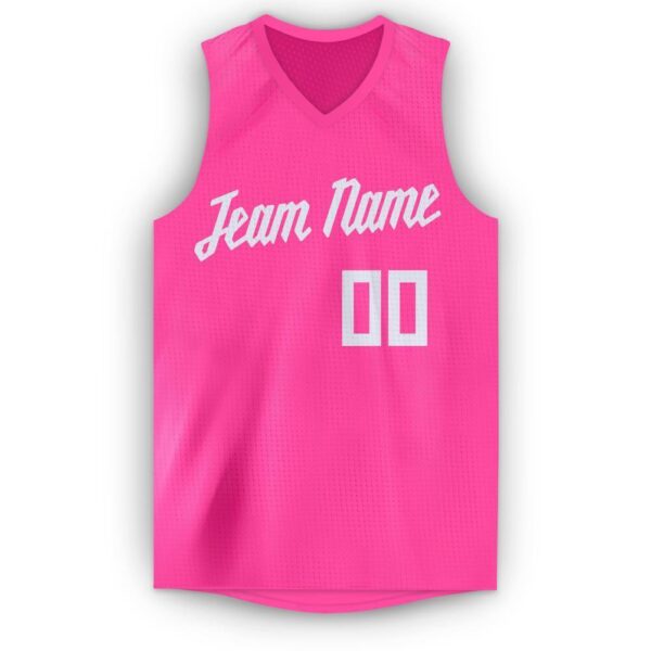 Custom Pink White V-Neck Basketball Jersey - Image 5