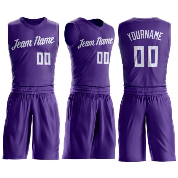 Custom Purple White Round Neck Suit Basketball Jersey - Image 2