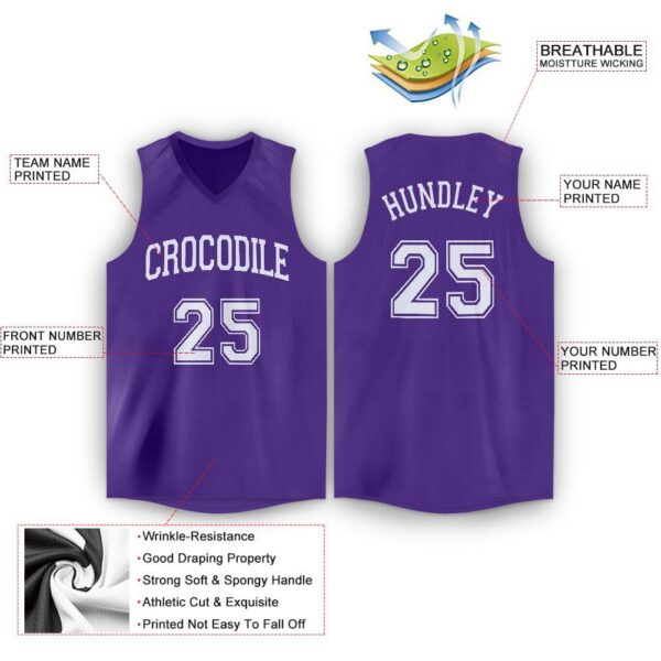 Custom Purple White V-Neck Basketball Jersey - Image 2