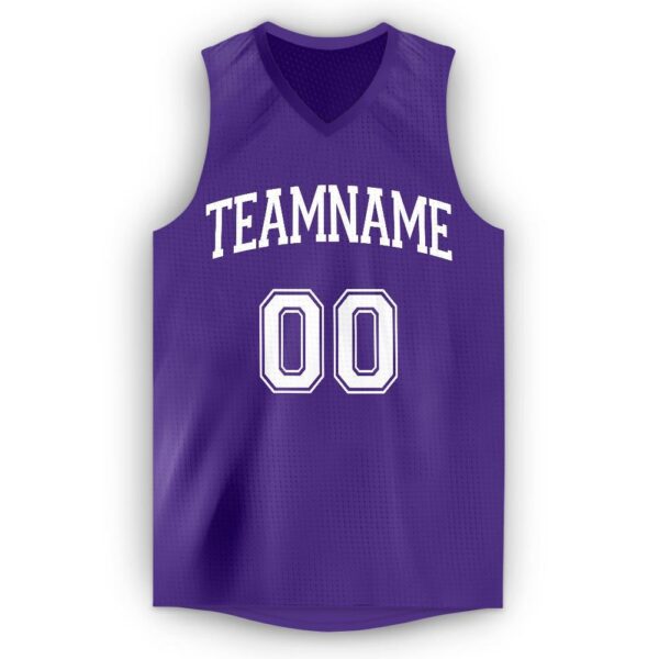 Custom Purple White V-Neck Basketball Jersey - Image 5