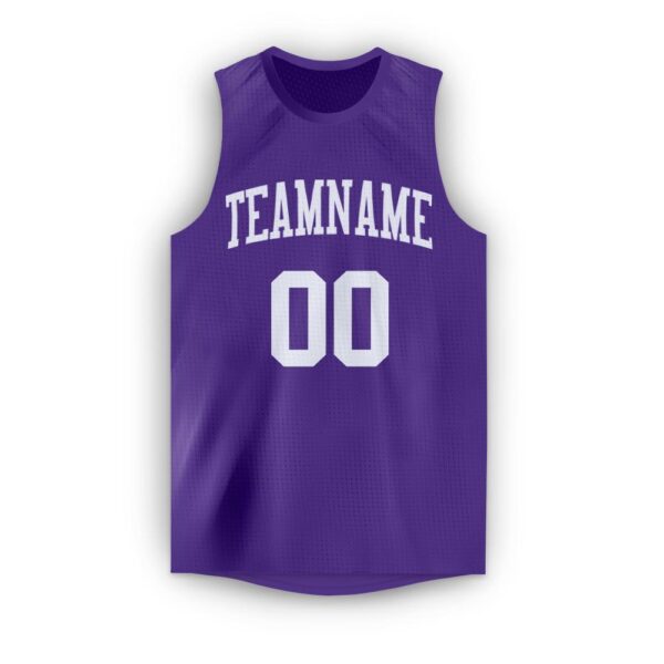 Custom Purple White Round Neck Basketball Jersey - Image 5
