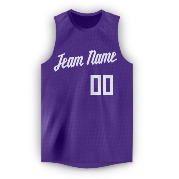 Custom Purple White Round Neck Basketball Jersey - Image 5