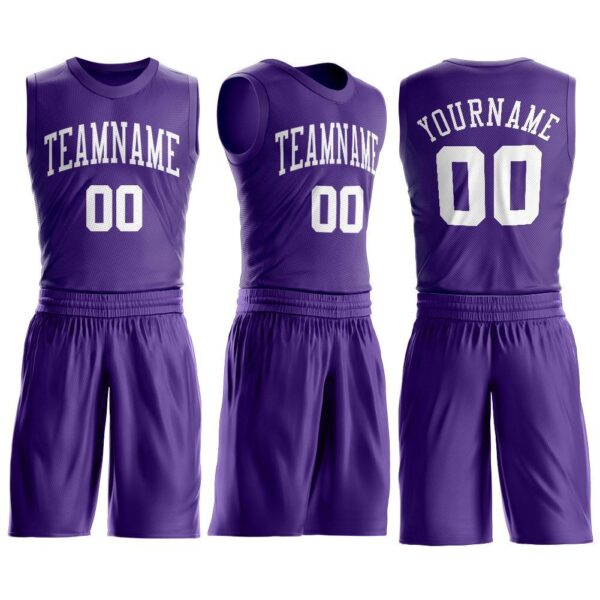 Custom Purple White Round Neck Suit Basketball Jersey - Image 2