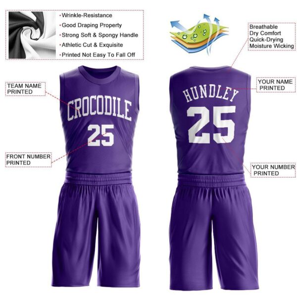 Custom Purple White Round Neck Suit Basketball Jersey - Image 3