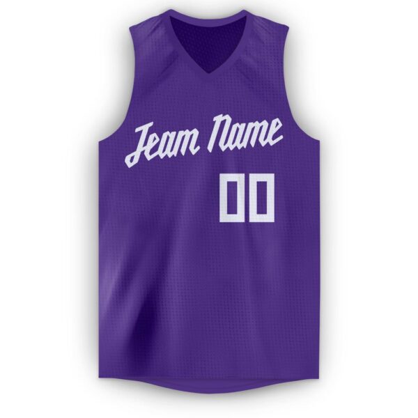 Custom Purple White V-Neck Basketball Jersey - Image 5