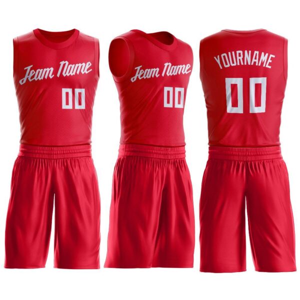 Custom Red White Round Neck Suit Basketball Jersey - Image 2