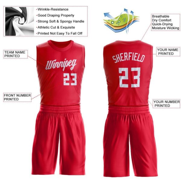 Custom Red White Round Neck Suit Basketball Jersey - Image 3