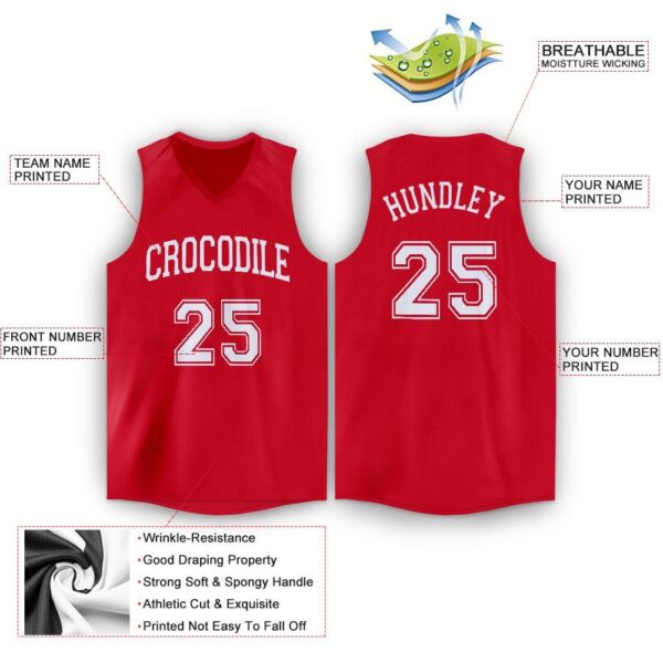 Custom Red White V-Neck Basketball Jersey - Image 2