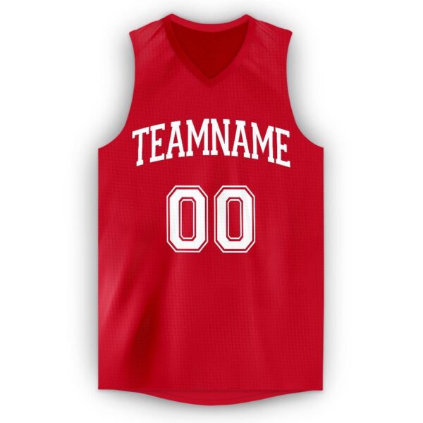 Custom Red White V-Neck Basketball Jersey - Image 5