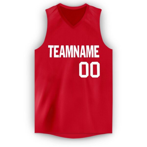 Custom Red White V-Neck Basketball Jersey - Image 5