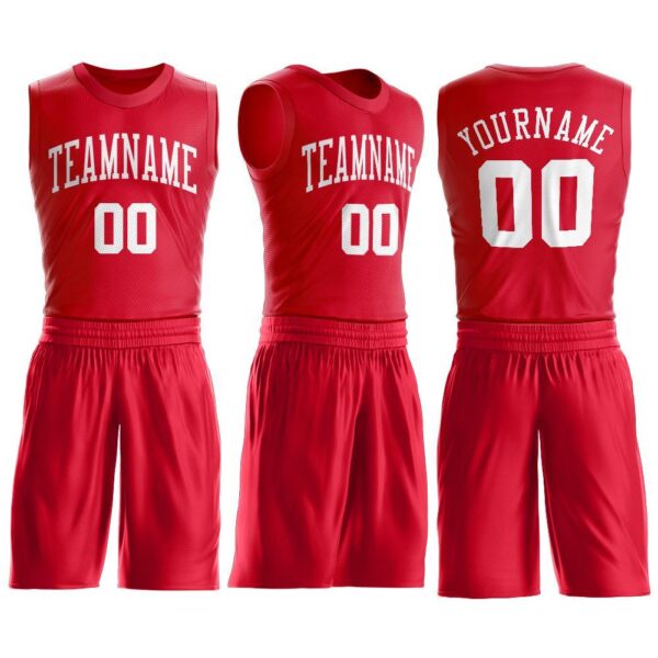 Custom Red White Round Neck Suit Basketball Jersey - Image 2