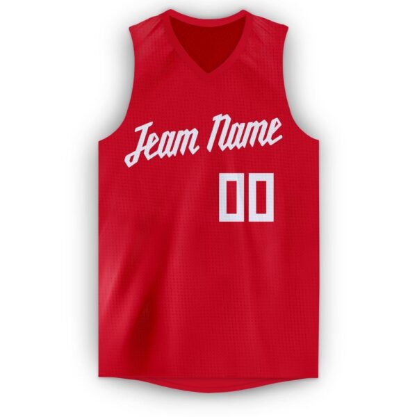 Custom Red White V-Neck Basketball Jersey - Image 5