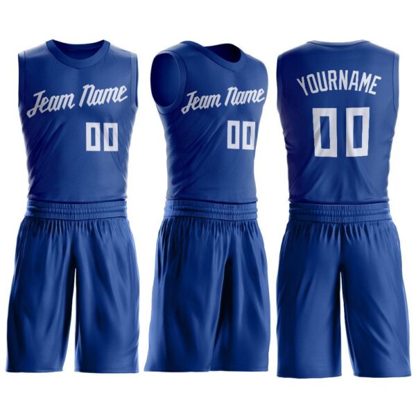 Custom Royal White Round Neck Suit Basketball Jersey - Image 2