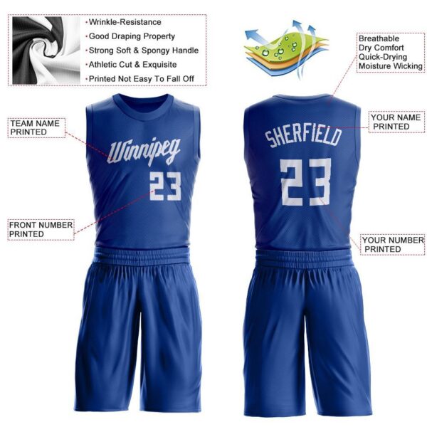 Custom Royal White Round Neck Suit Basketball Jersey - Image 3