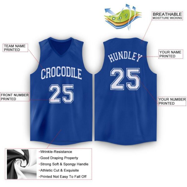Custom Royal White V-Neck Basketball Jersey - Image 2
