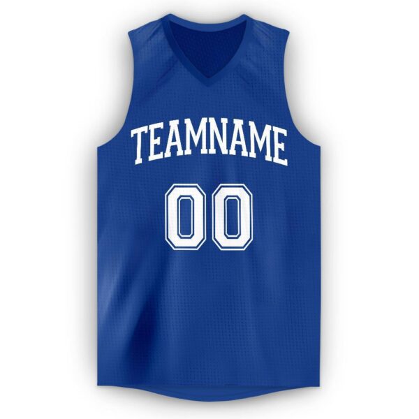 Custom Royal White V-Neck Basketball Jersey - Image 5