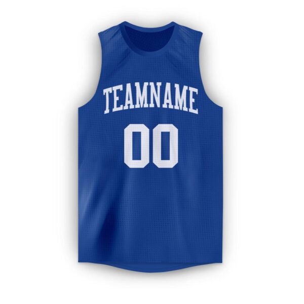 Custom Royal White Round Neck Basketball Jersey - Image 5