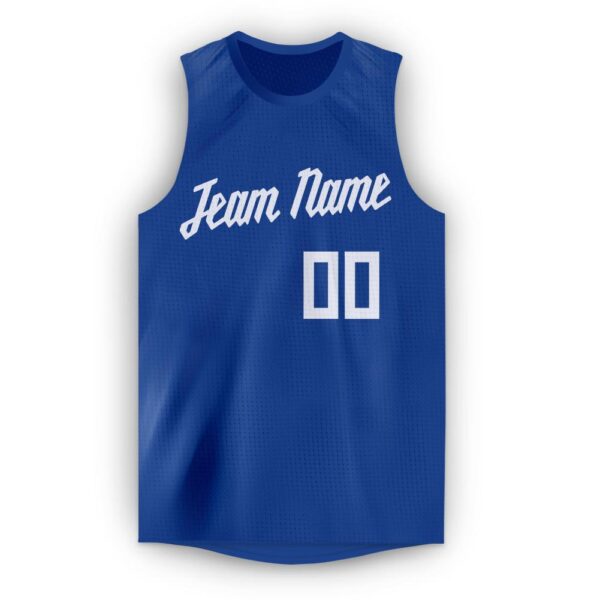 Custom Royal White Round Neck Basketball Jersey - Image 5