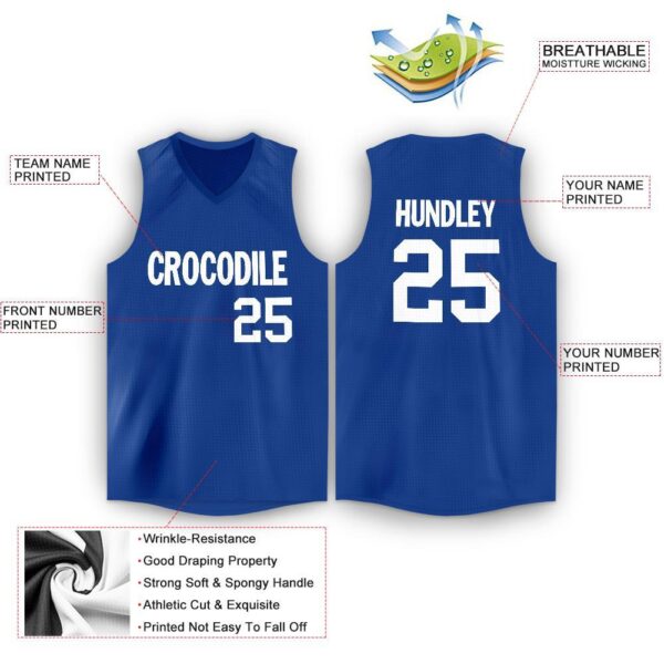Custom Royal White V-Neck Basketball Jersey - Image 2