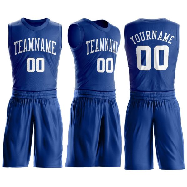 Custom Royal White Round Neck Suit Basketball Jersey - Image 2