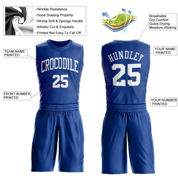 Custom Royal White Round Neck Suit Basketball Jersey - Image 3
