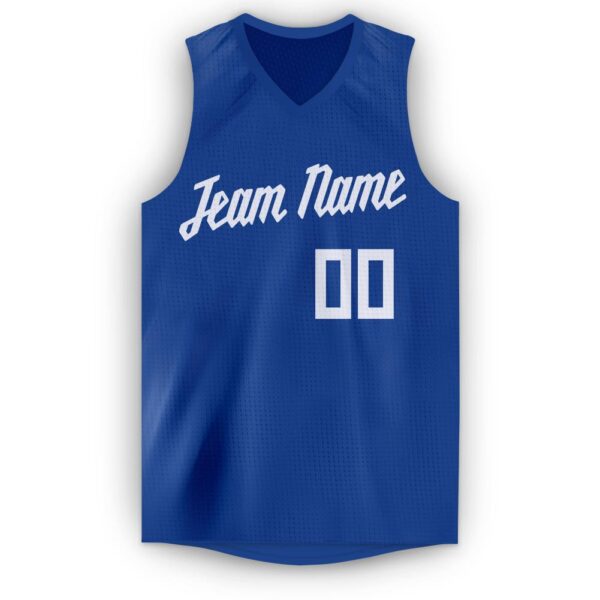 Custom Royal White V-Neck Basketball Jersey - Image 5