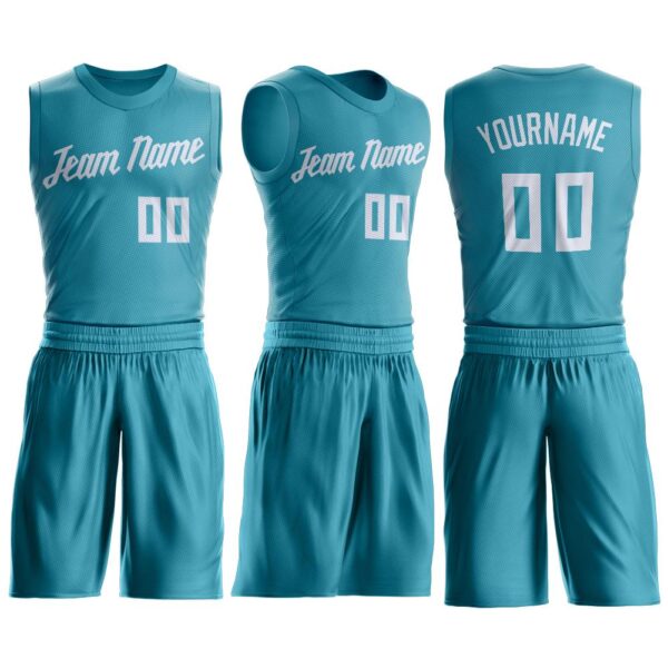 Custom Teal White Round Neck Suit Basketball Jersey - Image 2