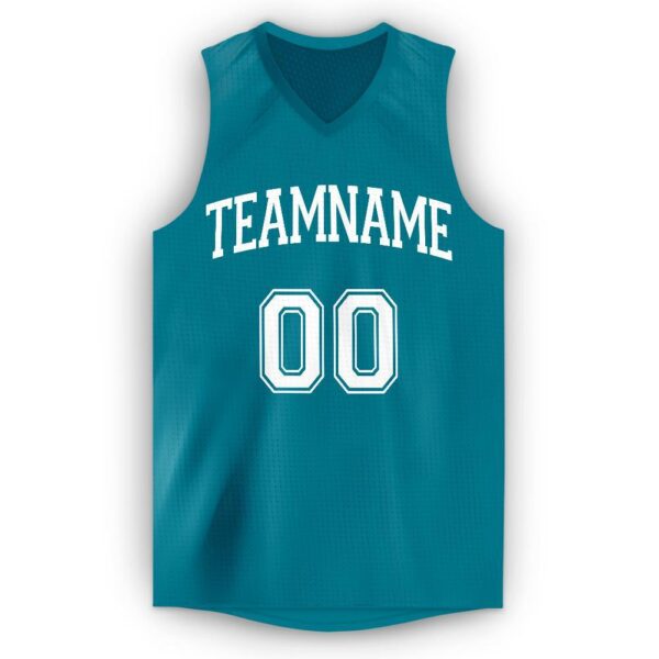 Custom Teal White V-Neck Basketball Jersey - Image 5