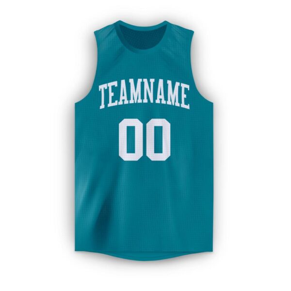 Custom Teal White Round Neck Basketball Jersey - Image 2