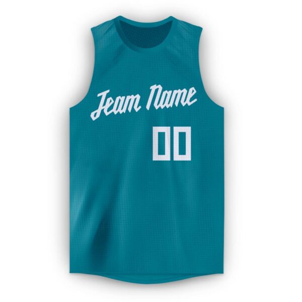 Custom Teal White Round Neck Basketball Jersey - Image 2