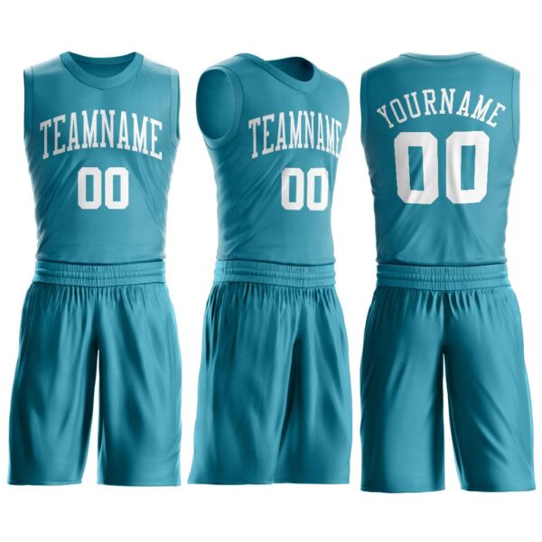 Custom Teal White Round Neck Suit Basketball Jersey - Image 2