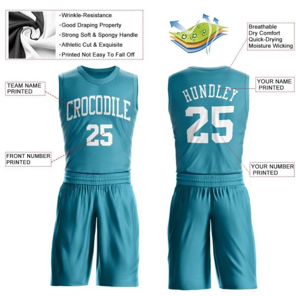 Custom Teal White Round Neck Suit Basketball Jersey - Image 3