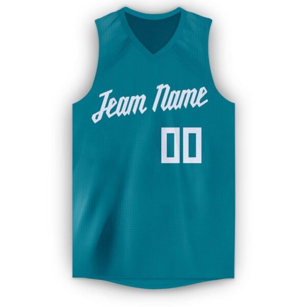 Custom Teal White V-Neck Basketball Jersey - Image 2