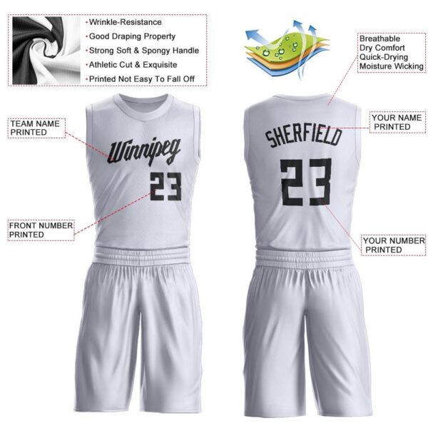 Custom White Black Round Neck Suit Basketball Jersey - Image 3