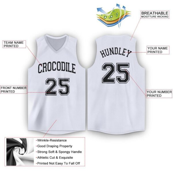 Custom White Black V-Neck Basketball Jersey - Image 2