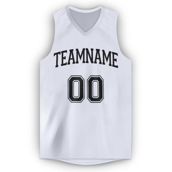 Custom White Black V-Neck Basketball Jersey - Image 5