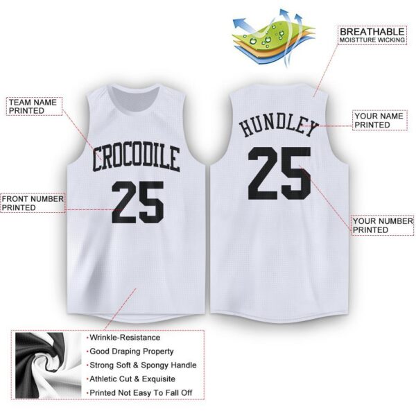 Custom White Black Round Neck Basketball Jersey - Image 2