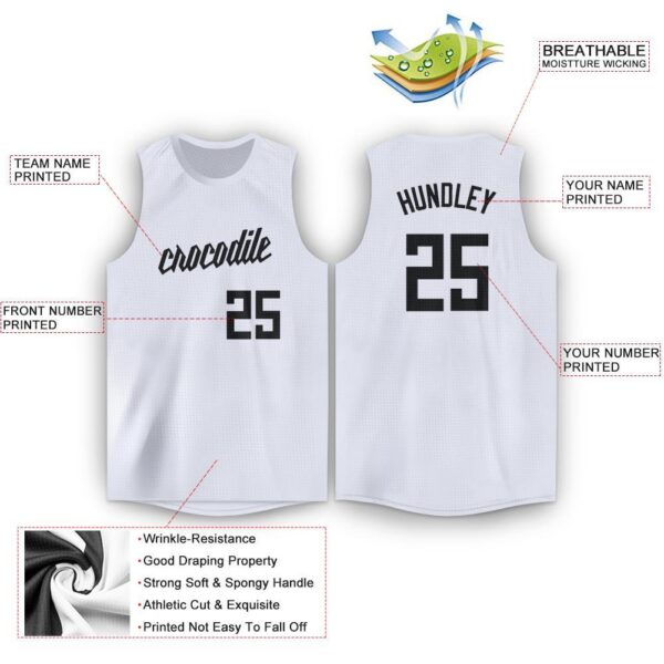 Custom White Black Round Neck Basketball Jersey - Image 2