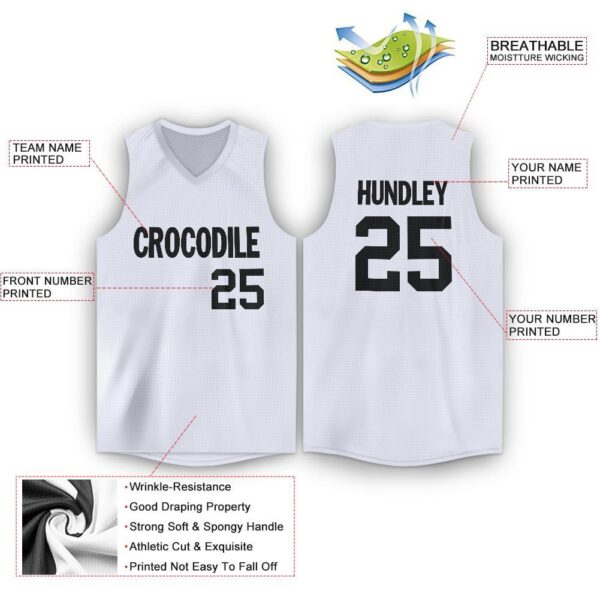 Custom White Black V-Neck Basketball Jersey - Image 2
