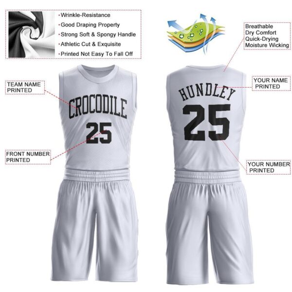 Custom White Black Round Neck Suit Basketball Jersey - Image 3